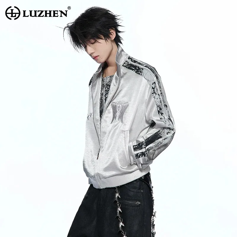 LUZHEN 2026 New Fashion Fake Two Piece Design Casual Unisex Men's Jacket Handsome Back Embroidery Pattern Stand Neck Coat JY9353