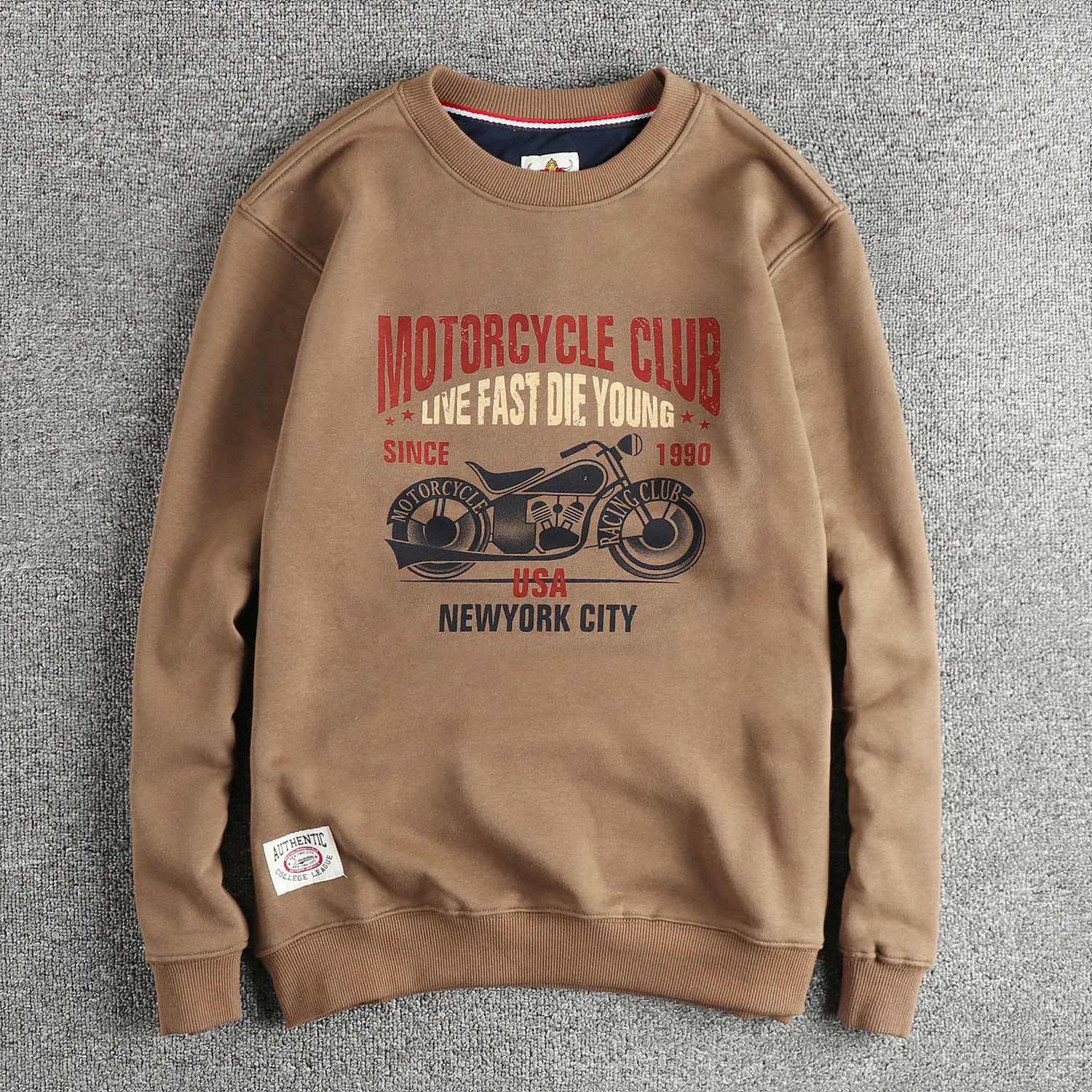 Vintage motorcycle element pattern wool circle cotton round neck hoodie men spring and autumn all set casual long sleeve shirt a