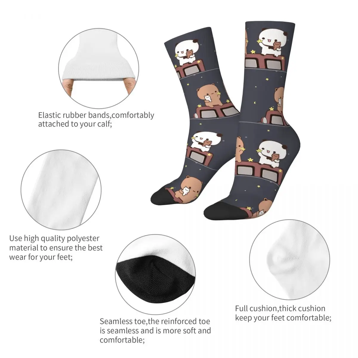 Funny Crazy Sock for Men Watching The Moon Together Hip Hop Harajuku Bubu Dudu Cartoon Pattern Print Boys Crew Sock Novelty Gift