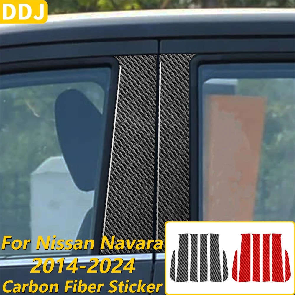 For Nissan Navara NP300 D23 2014-2024 Carbon Fiber External Door B-pillar Panel Cover Trim Car Accessories Decoration Sticker