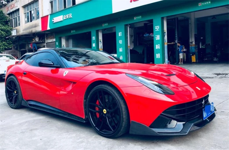 Para ferrari f12 2013-sem real fibra de carbono corpo saia lateral kit spoiler lábio divisores de alta qualidade acessórios do carro