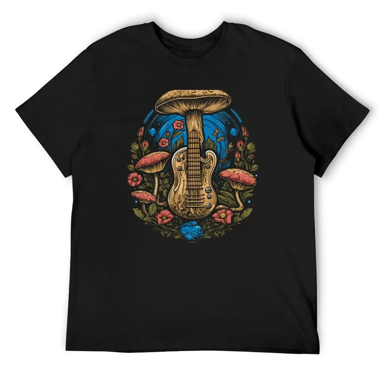 

Mushrooms With Red Flowers & Guitar T-Shirt blanks oversized graphic tee boys whites fitted t shirts for men