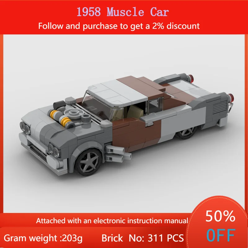 

Модель строительного блока 1958 года, мускулистый автомобиль 311, детали, MOC, конструктор для мальчиков и взрослых, креативный рождественский подарок, игрушечный автомобиль