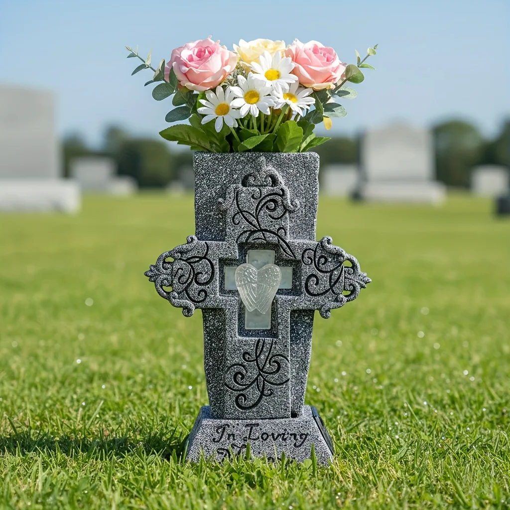 

Solar Powered Cemetery Vase Waterproof LED Grave Vase with Spike Memorial Decor Sympathy Gift, Remembrance Gift, Grieving Support, Elegant Memorial, Sentimental Keepsake, Weatherresistant Material, Durable Resin, Solar Light Vase