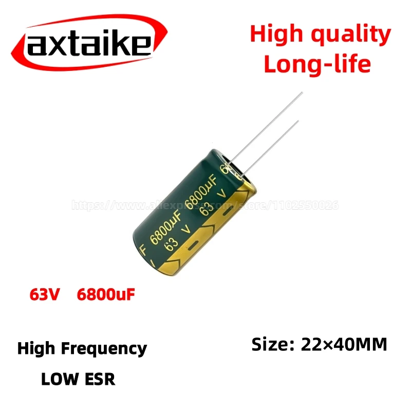 

2PCS 63V6800uF Aluminum Capacitor, High Frequency Low ESR 105°C Radial for Power Supply Long-life 22×40MM