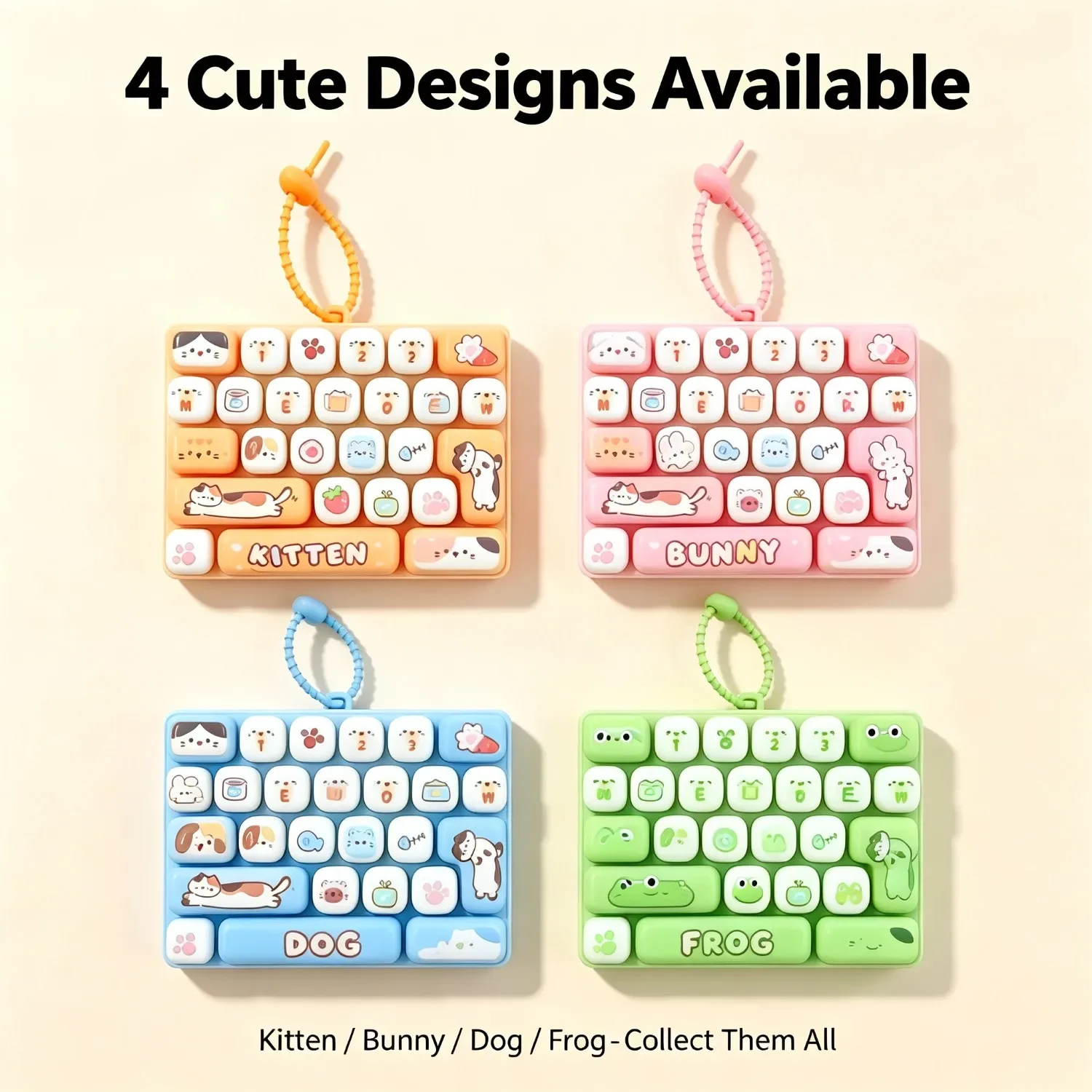 26 Keys Mini Keyboard Keychain Kawaii Cat Squishy Stress Relief Fidget Sensory Toy Gift halloween decoration