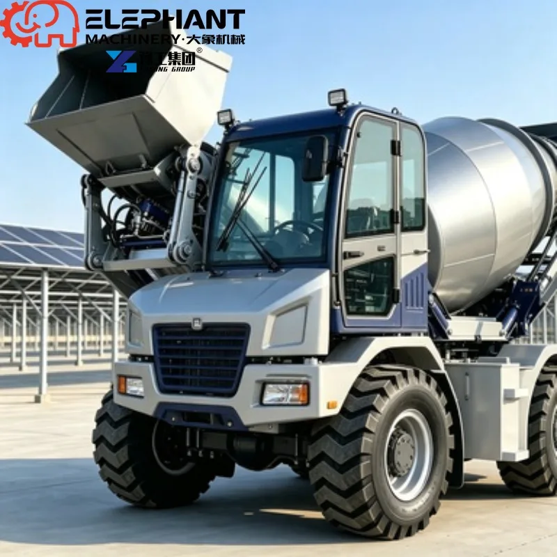 Self Loading Concrete Mixer Truck With Mixed Concrete Chute Unloading, Auto Weighing Hopper Construction Equipment