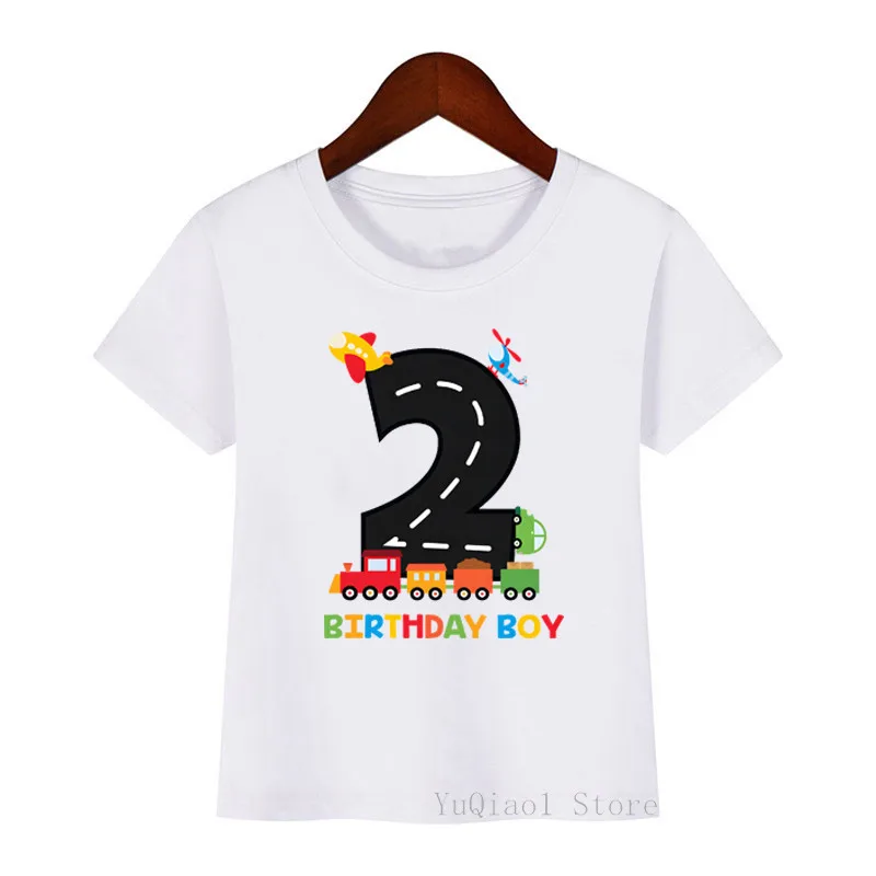 Family Transportation Birthday Boy T-shirt 2nd Birthday Shirt Plane Train and Automobile Print Family Matching Clothes Party Tee