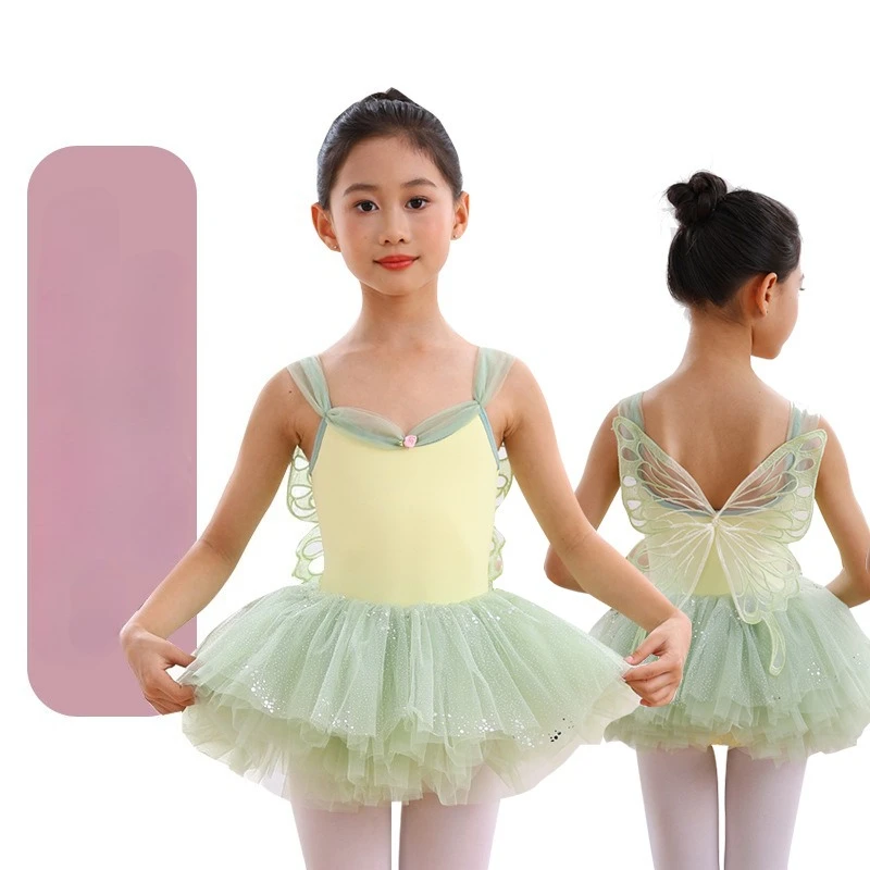 

Детская танцевальная женская летняя одежда с лямкой на шее, детские весенне-летние саронги для выступлений с бабочками для малышей