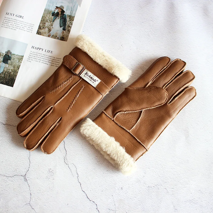 Sheepskin Fur Gloves Men's Thick Winter Warm Large Size Outdoor