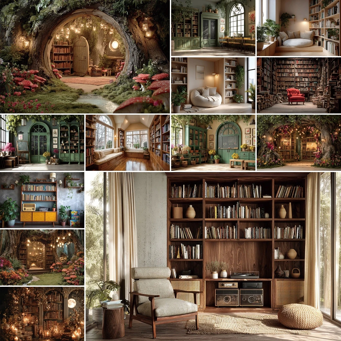 MOON.QG خمر مكتبة خضراء صورة خلفية الفصول الدراسية على مدار الساعة أرفف الكتب الخلفيات للتصوير الفوتوغرافي الديكور خلفية الحفلات