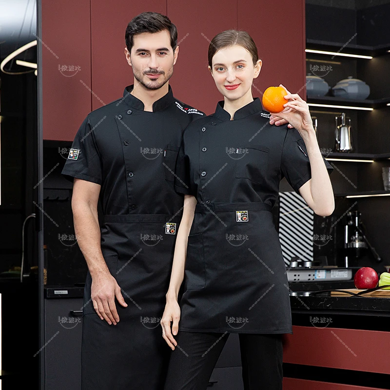 Weiße Koch Restaurant Jacke Unisex kurz ärmel ige Koch jacke Herren Damen Küchen kleidung Bäckerei Kellner Uniform Schürze Hut