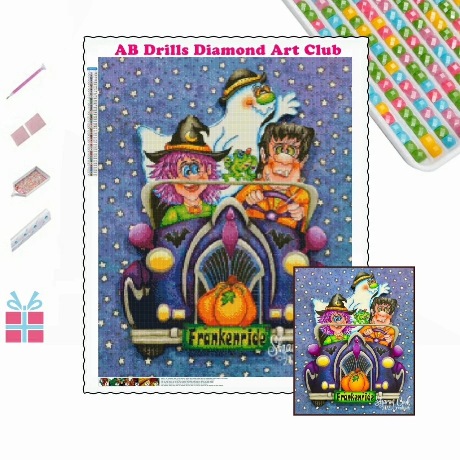 

Frankenbride Halloween Witch 5D AB Drill Diamond Painting Embroidery Cartoon Pictures of Rhinestones Cross Stitch Home Decor