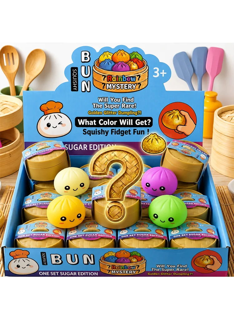 Kawaii Dumpling Squishy Toy Baozi Gedämpftes Brötchen Quetschspielzeug mit Bambus-Dämpfer Weiches TPR Stressabbau-Fidget-Spielzeug Lustige Schreibtischdekoration