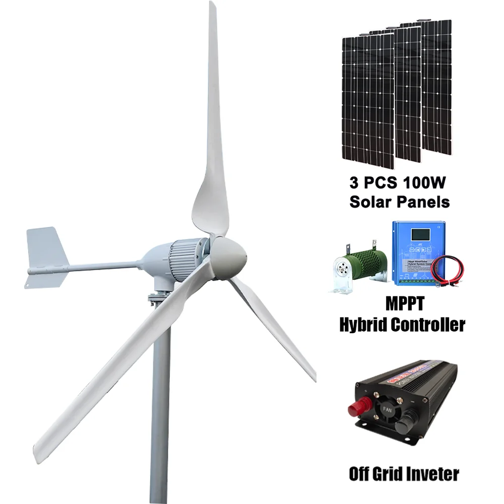 

Energy Sources Electric Power Generator Dynamo 24v 48v 96V Wind Turbine 3kw 3 Blades Permanent Maglev With Mppt Charge Contro