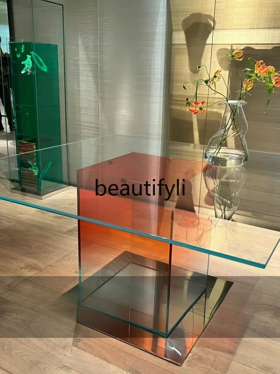 

yj32 Italian glass dining table designer home coffee table modern simple square table
