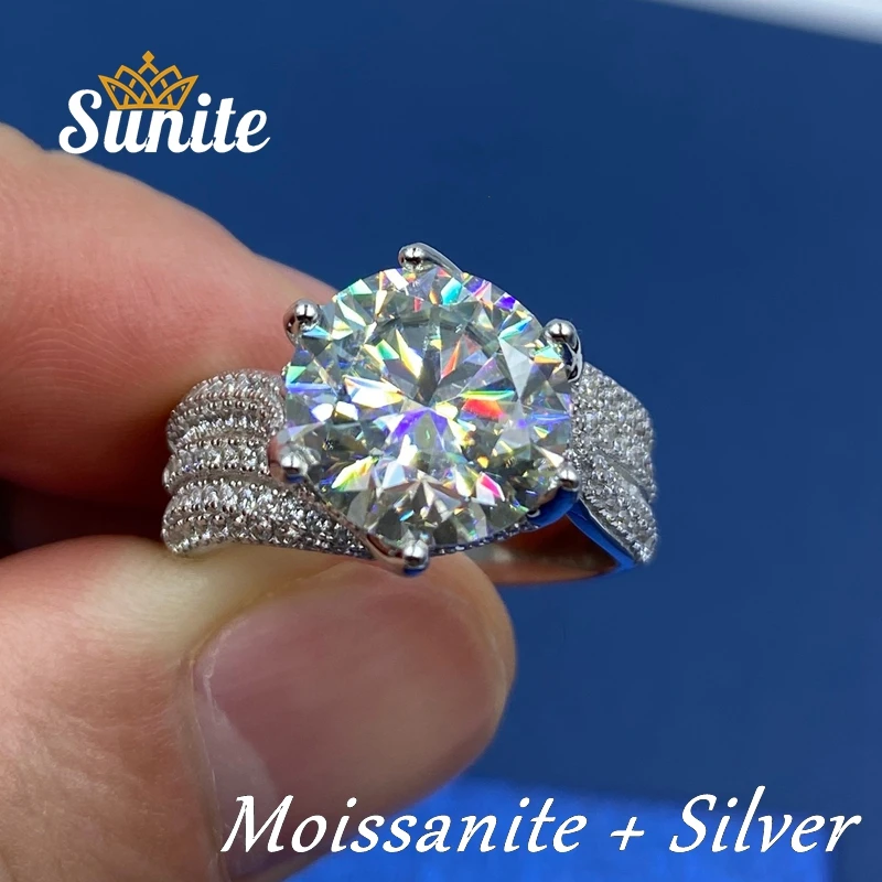 

Sunite 5.0ct 3.0ct Blue Red Moissanite Diamond Ring for Women Men's Gift Engagement Ring S925 Silver Ruby Sapphhire Emerald