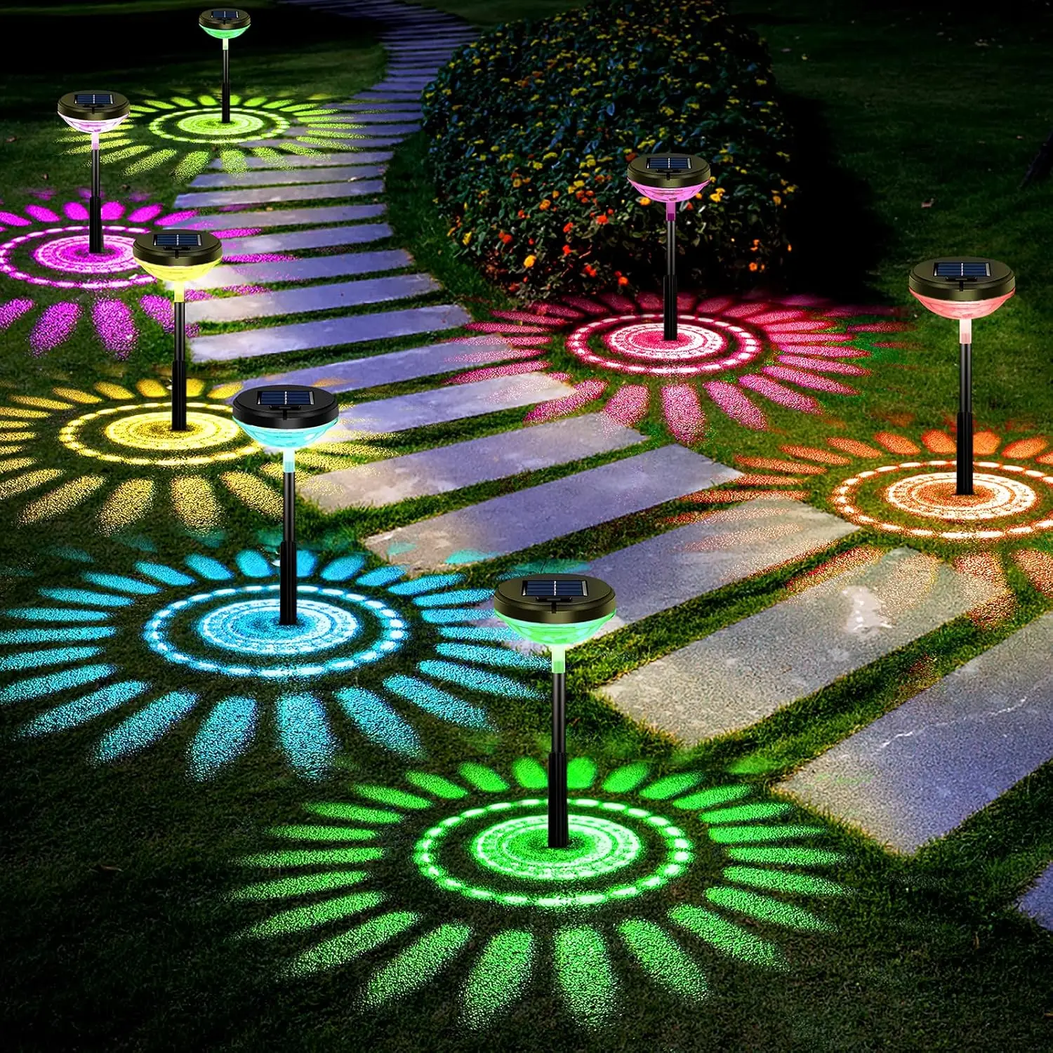 Paquete de 6 Luces Solares para Camino con Cambio de Color y LED Blanco Cálido, Decoración de Jardín Exterior Impermeable IP67 para Caminos y Patios