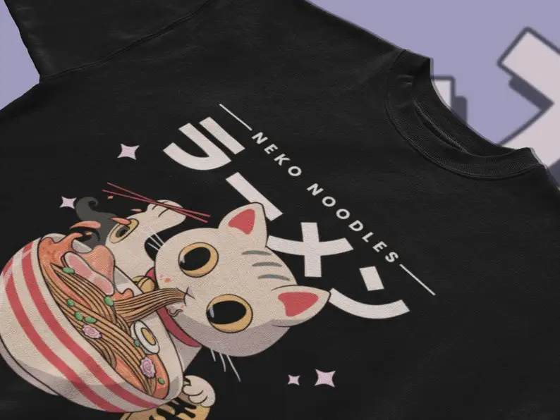 Neko Noodles Ramen T-Shirt / Aesthetic Japanese Neko Anime Cat Shirt