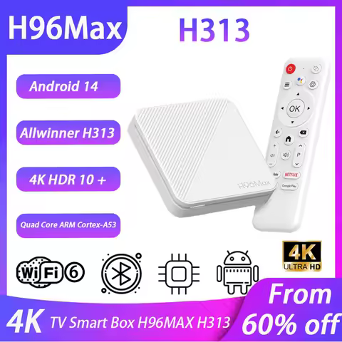 H96 MAX H313 TV Box Android 14.0 HD 4K Voice Assistant 4K@60Hz Netflix Streaming Media Google Allwinner H313 Quad-Core 2GB 16GB