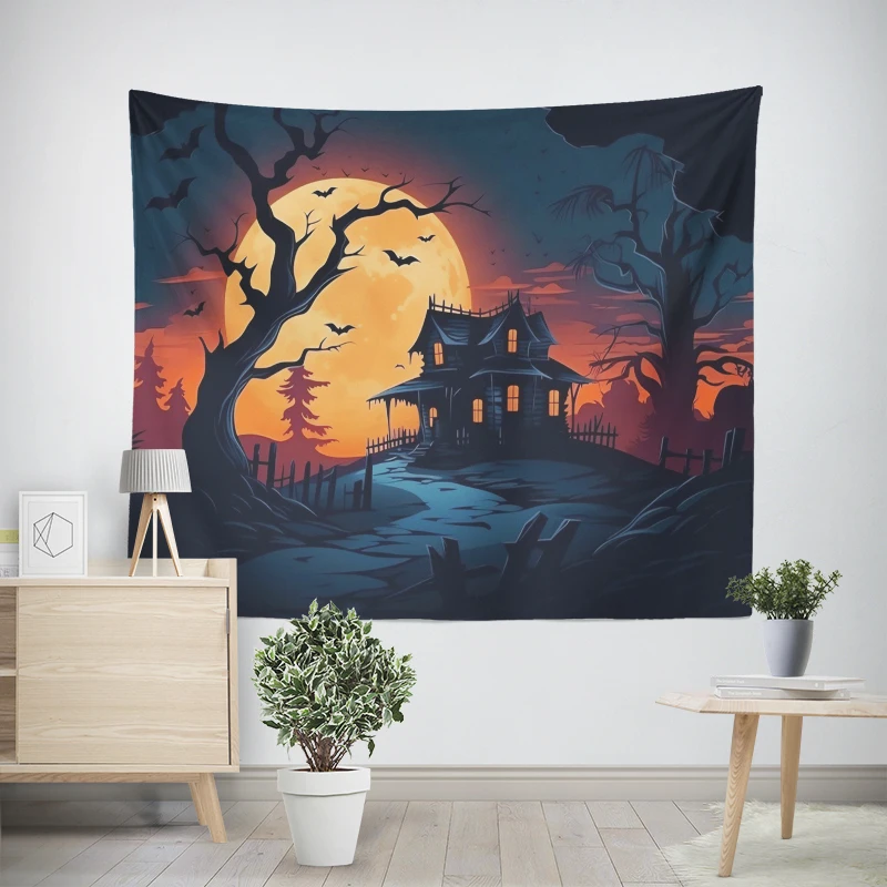 Tapeçaria de parede para decoração de quarto, quarto moderno, quarto estético, arte da parede, tecido grande, halloween, engraçado, outono