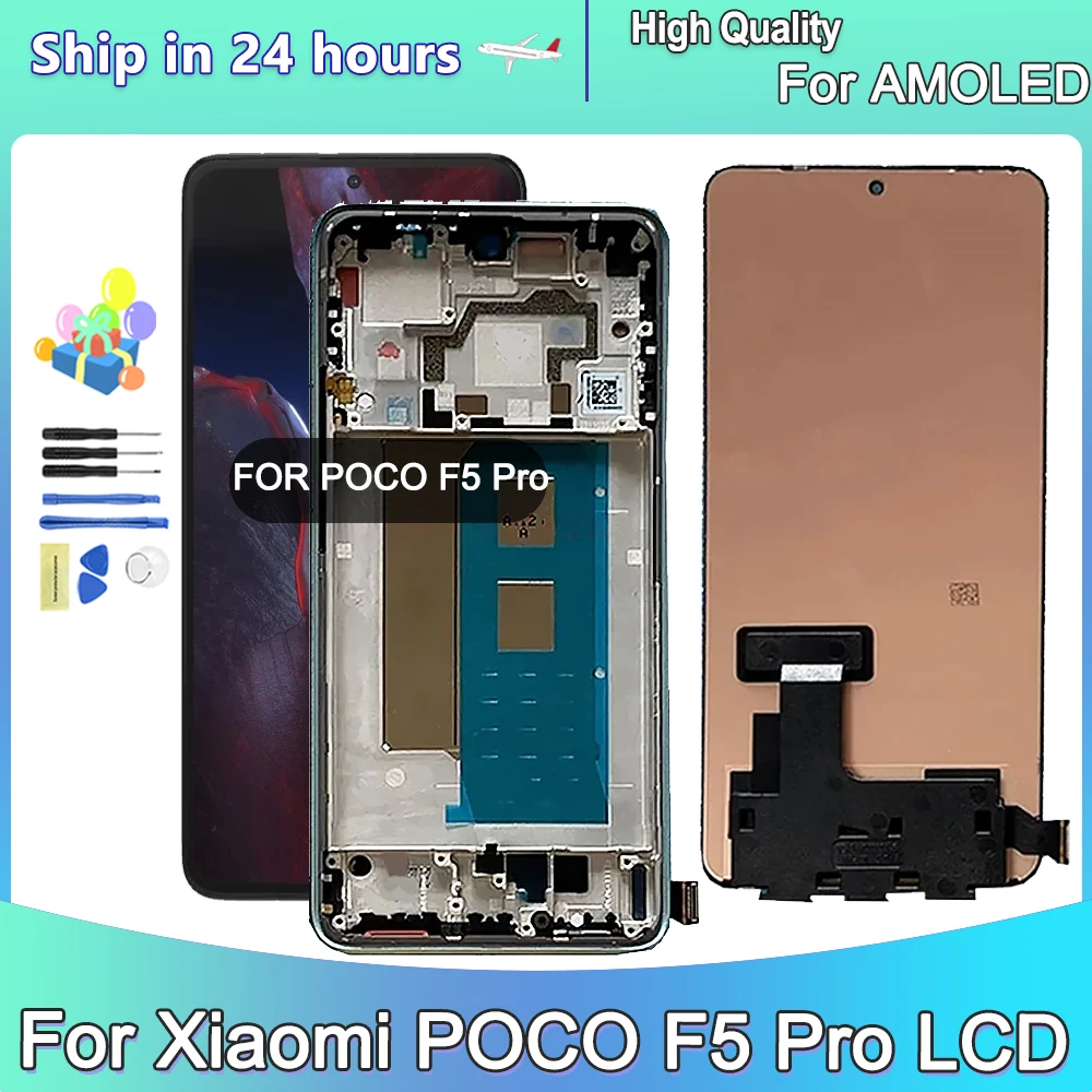 AMOLED For Xiaomi Poco F5 Pro LCD Touch Screen Digitizer Assembly With Frame For Xiaomi Poco F5 Pro 23013PC75G LCD Screen