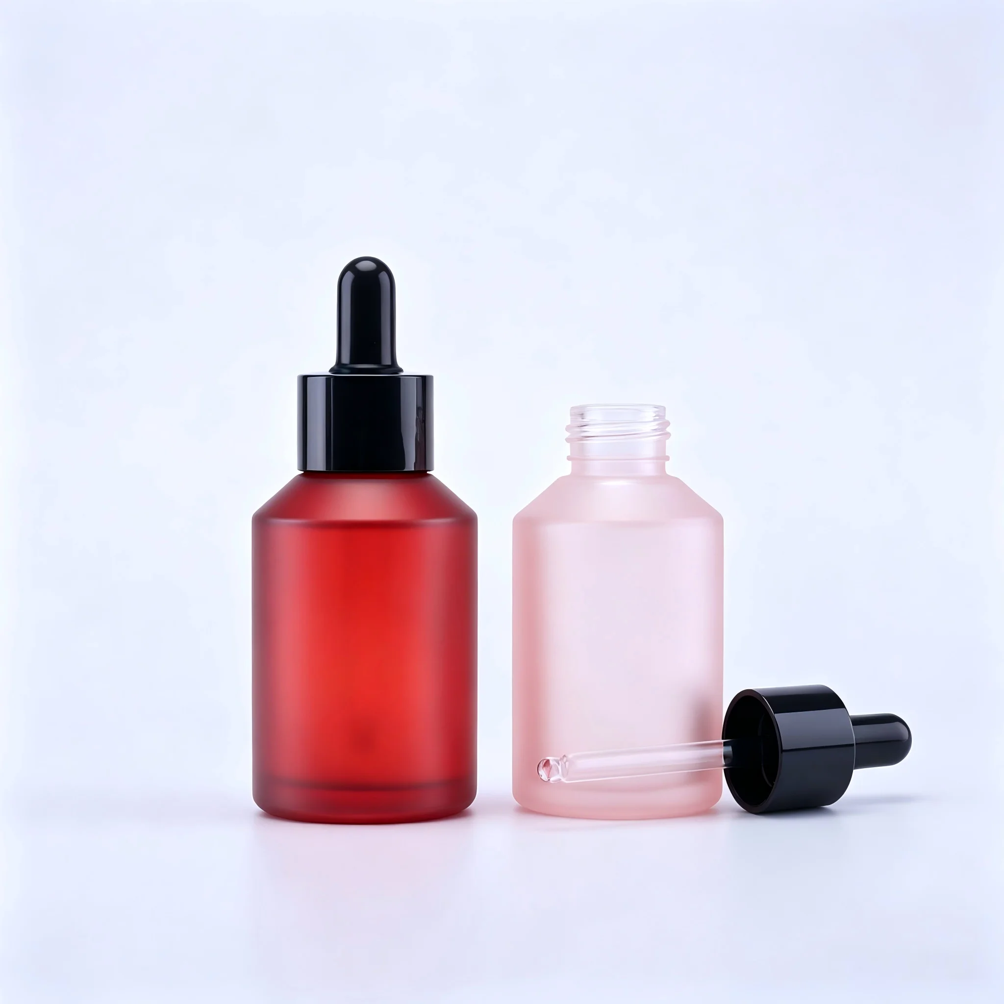60ML Frosted Glass Dropper Bottle Multi Color Empty Essential Oil Serum Bottle Refillable Cosmetic Container Light-blocking