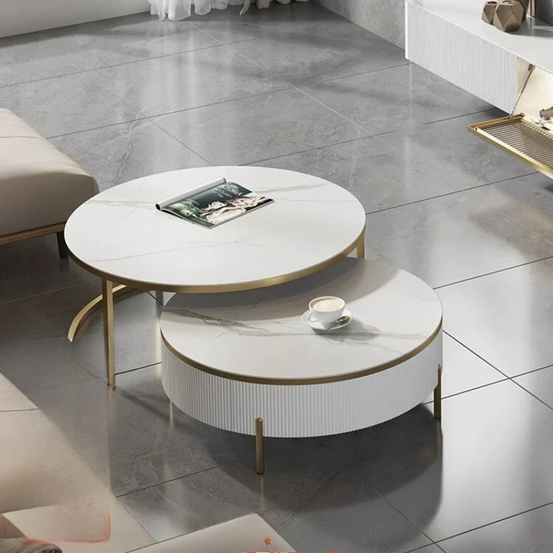 Coffee table TV cabinet living room 2026 new light luxury modern high-end rock slab round solid wood minimalist designer