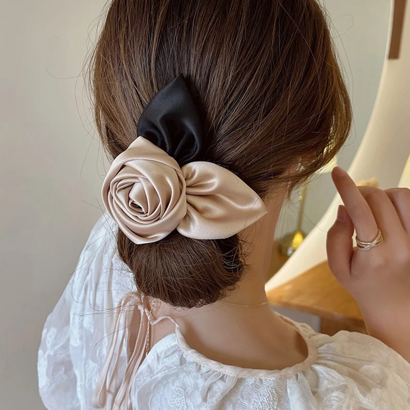 New Ribbon Bow Hairpin for Women Girls Camellia Hairclip Retro Headdress Bow Hairgrips Back Head Party Vintage Hair Accessories