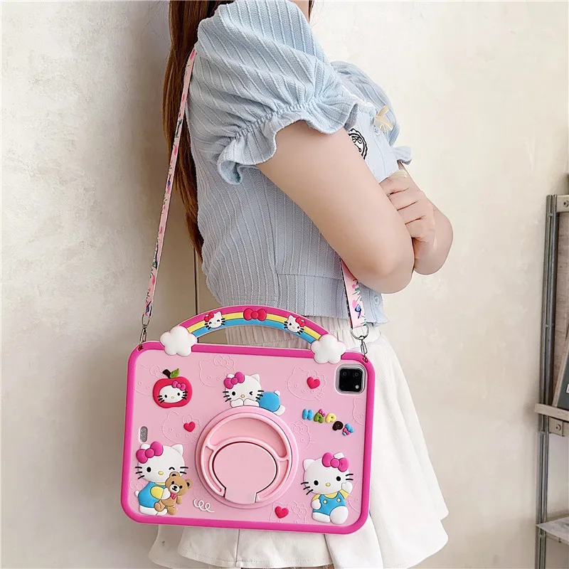 

Розовый чехол Hello Kitty для iPad iPad, iPad 7, 8, 9, 10,2 дюйма, чехол для планшета Funda ipad Air 3 4 5 Pro 11 A16 Mini 7, защитный чехол-подставка