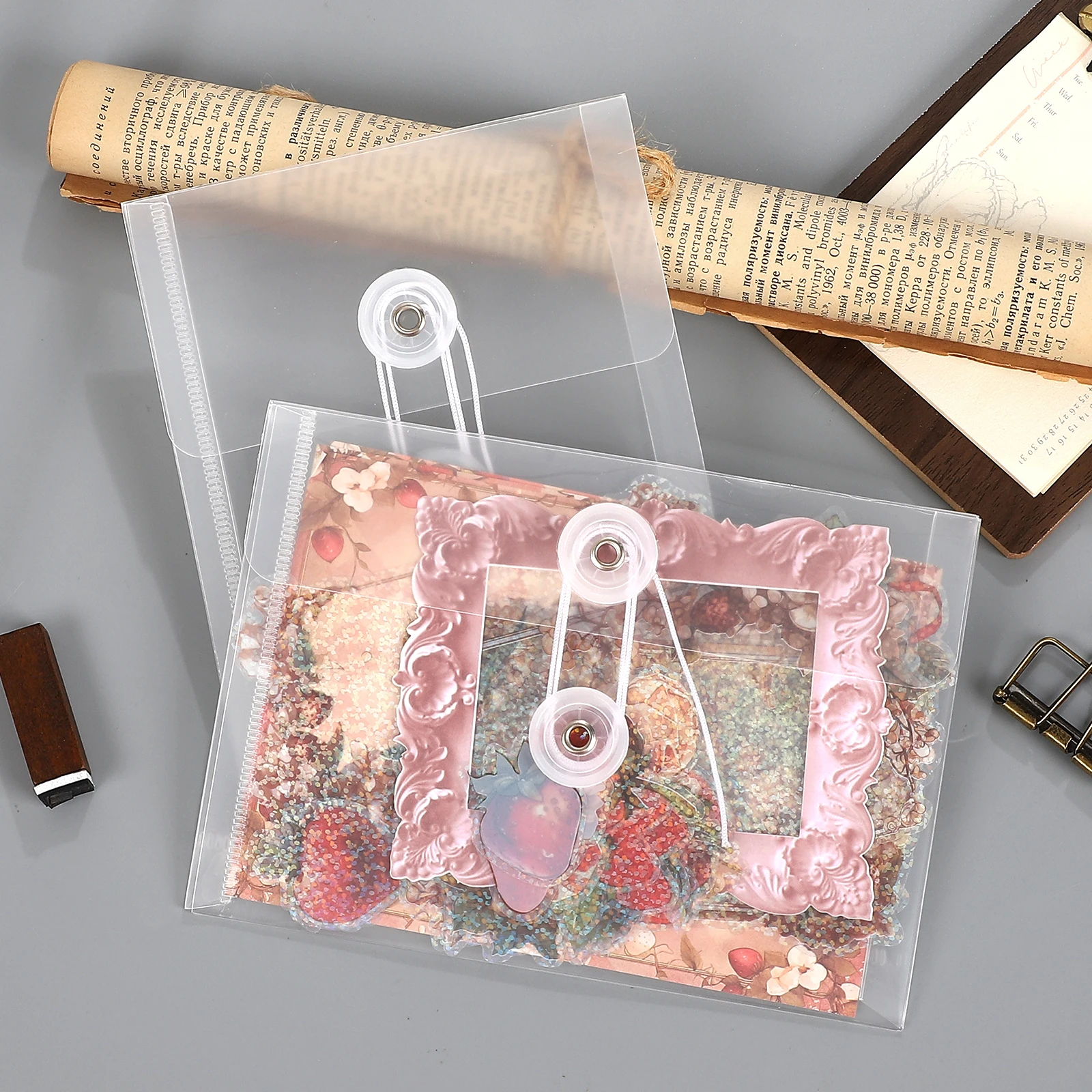 5 Pcs/set Transparent Winding Rope Thickened Waterproof File Storage Bag Creative DIY Journal Student Supplies Stationery