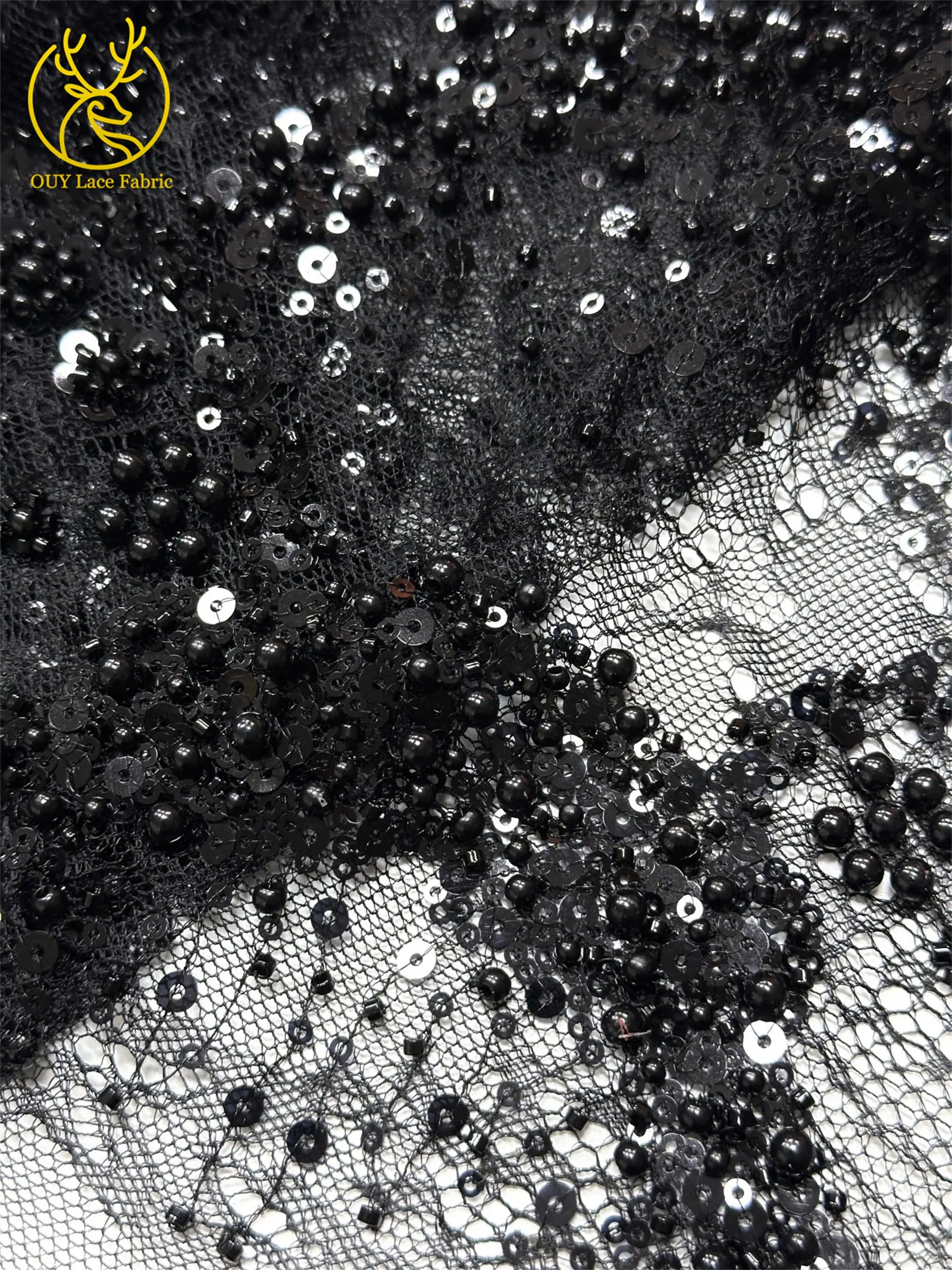 Luxuriöser französischer Kleid-Perlen-Spitzenstoff 2026, hochwertiger gelber afrikanischer Pailletten-Spitzenstoff für Frauen, Hochzeit, Party, Kleid, Nähen – Detail 30