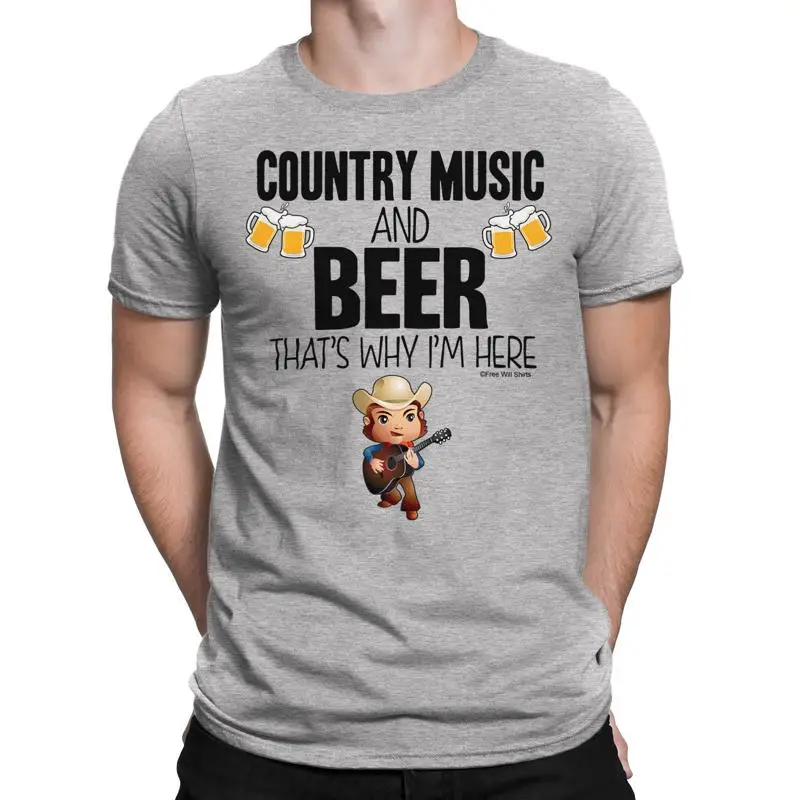 Camiseta de algodón de calidad para hombre, música country y cerveza, es por qué soy aquí, guitarra