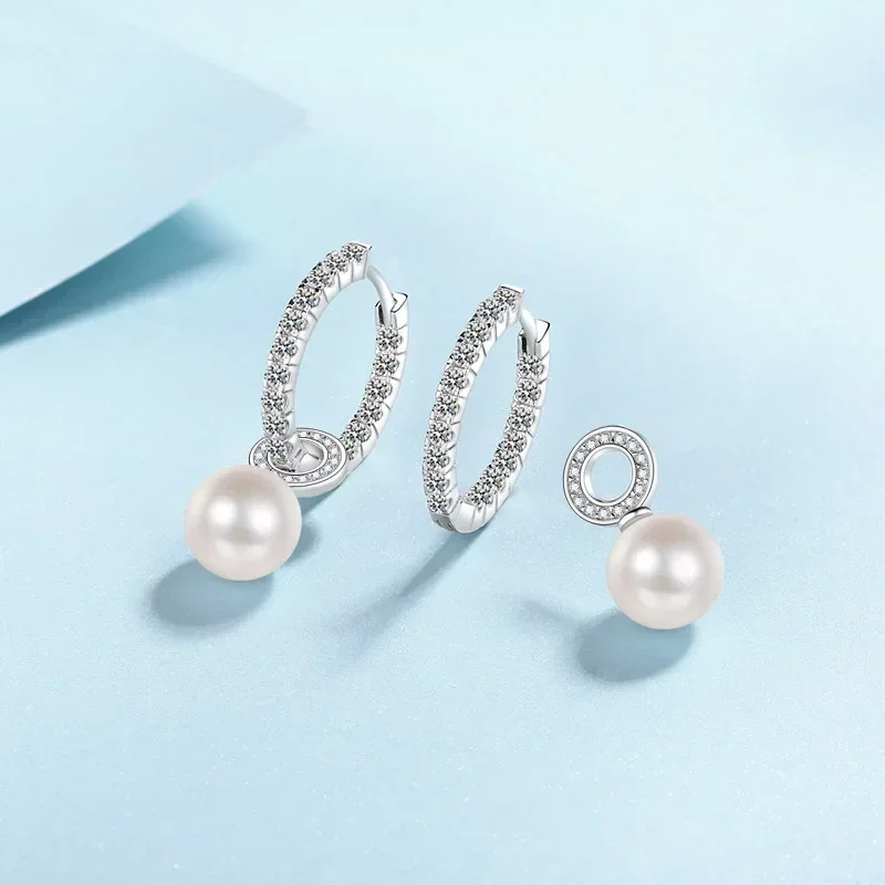 

8mm Freshwater Pearl Platinum Pt950 Drop Earrings for Lady, Buttons Women's 1.1ct Moissanite Earrings Niche Luxury Jewelry