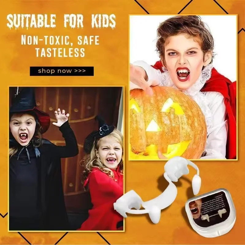 Retractable Vampire Teeth Halloween Decoration Dracula Fake Teeth Monster Werewolf Fangs Cosplay Costume Prop for Adult Kids