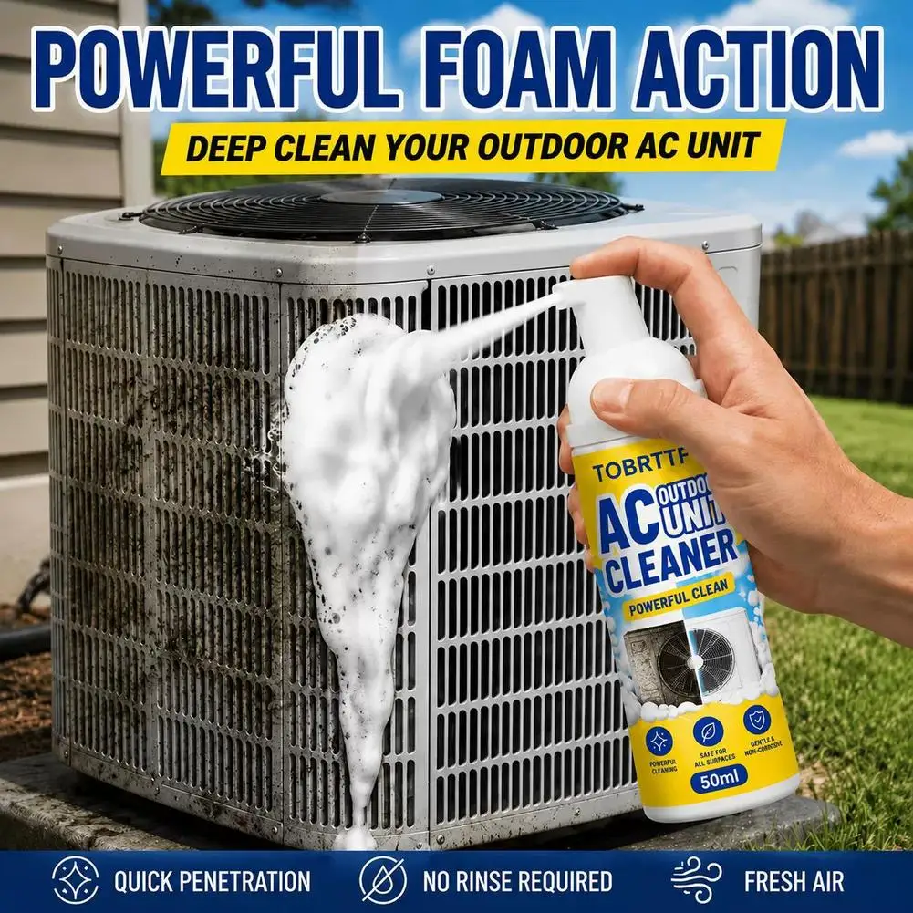 Foaming Air Conditioner Coil Cleaner 50ml Rinse-Free Self-Clean With Condensation Non-Corrosive For Split AC Vent Metal Fins
