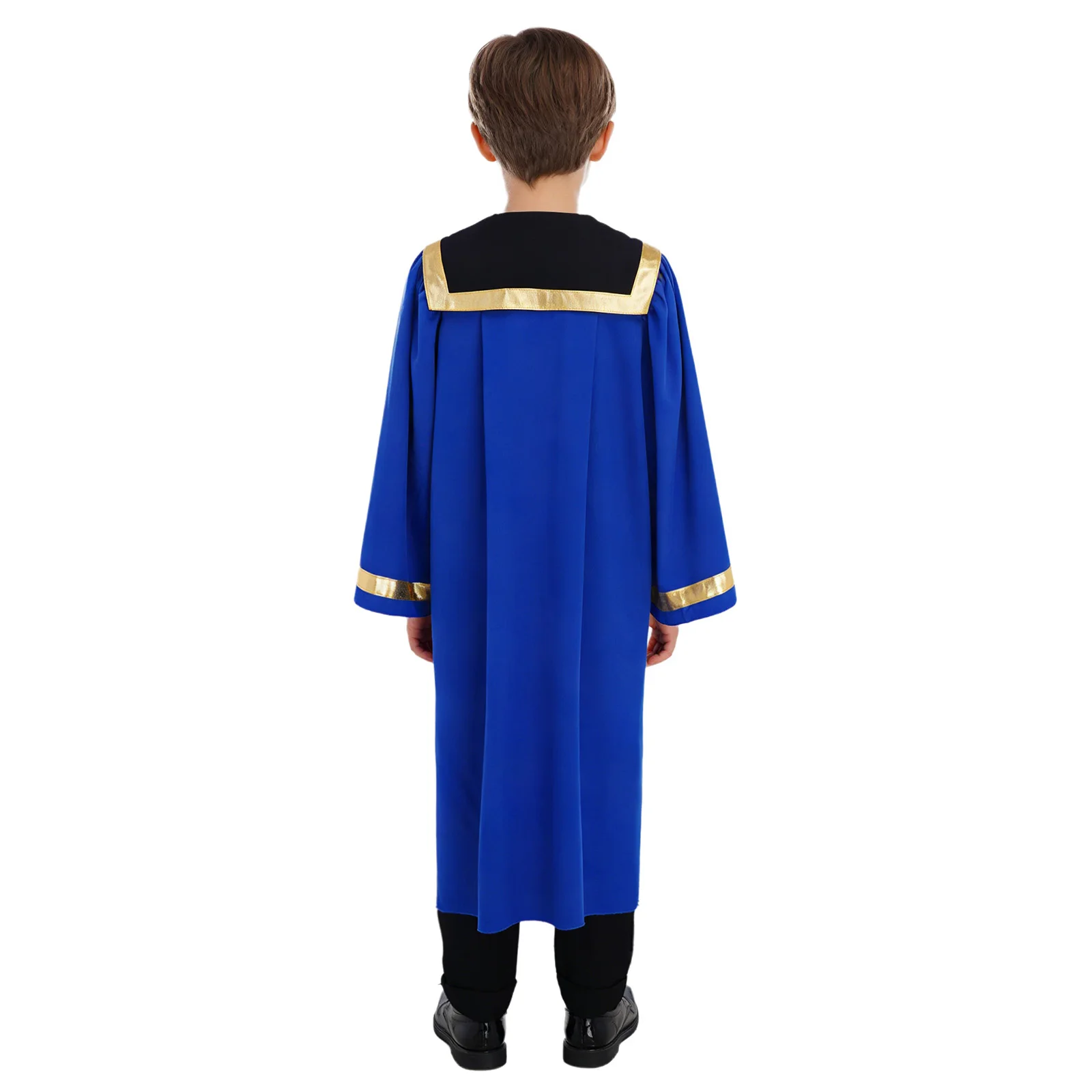 Kids Boys Girls Church Choir Liturgical Worship Robe Halloween Pastor Priest Cosplay Costume Long Sleeve Zipper Metallic Gown