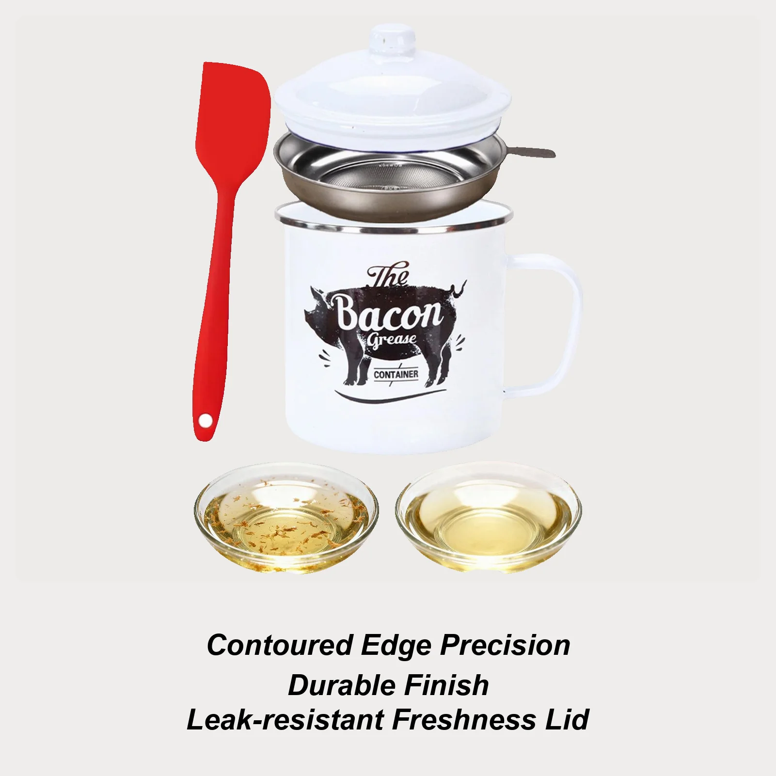 

Bacon Grease Container with Strainer Scraper 1200ml Farmhouse Storage Jar Rustic Kitchen Oil Saver Fat Keeper for Home
