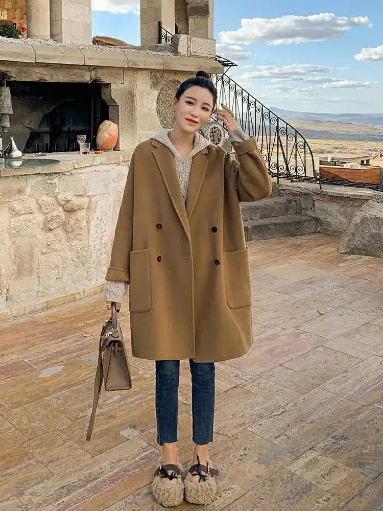 

Двустороннее шерстяное пальто женское ort Sle осень-зима новая свободная верхняя одежда Hepburn Trend корейская версия Faionable Jaet