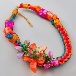 Orange Colorful Boho Handmade Acrylic Necklace For Women Fashion Maxi Necklace Flower Chokers Jewelry