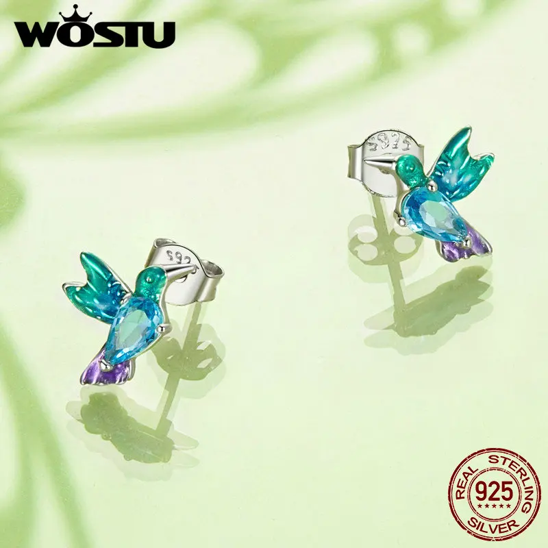 WOSTU 925 Sterling Silver Floral Bird Open Ring ​Set Dragonfly Stud Earrings Set for Women Girl Party Gift Adjustable Jewelry