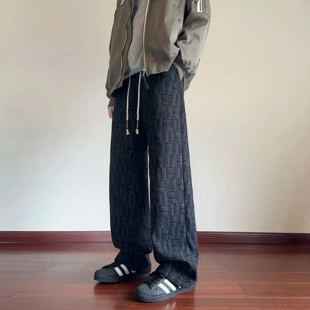 

American High Street Men's Casual Pants Spring Autumn Loose Drape Straight Leg Faionable Hong Kong Sle Spor Long Trousers
