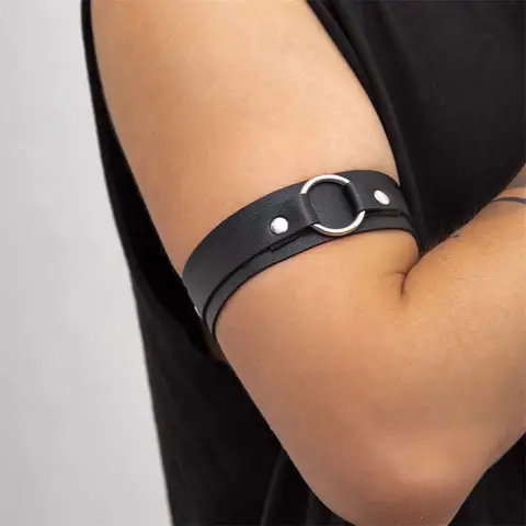 Punk Black Leather Adjustable Arm Ring Bangle for Men Women Gothic Wide Cuff Bracelet Y2K Rock Jewelry Accessories Cosplay