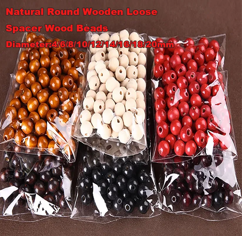 Natural Round Wooden Eco-Friendly Loose Spacer Wood Beads 4-20mm Colored Wooden Beads Crafts For Jewelry Making DIY