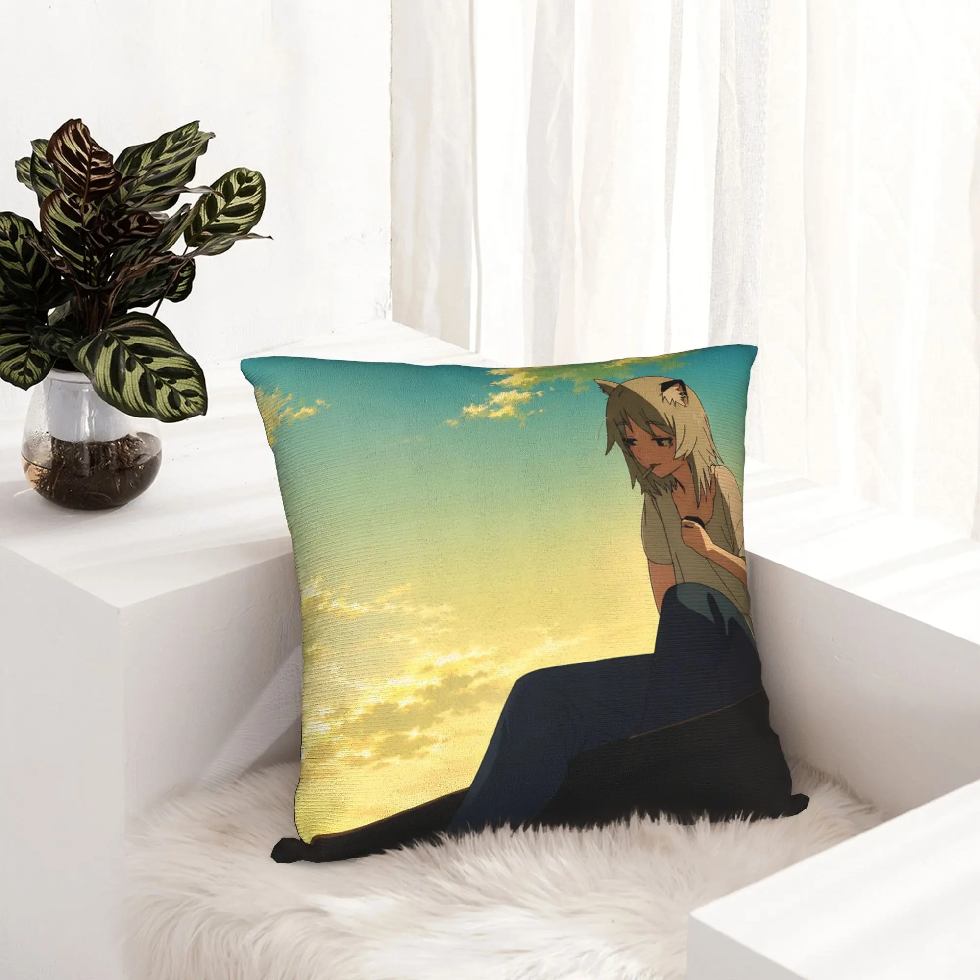 Y-Yanineko Anime Pillowcase Printing Polyester Cushion Cover Decorative Chainsmoker Cats Throw Pillow Case Cover Home