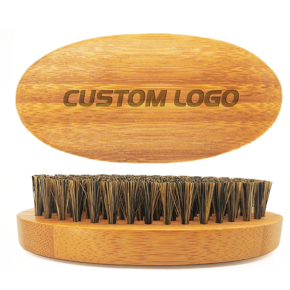 50 Pieces/Lot Customized Logo Beard Brush 100% Boar Bristles & Bamboo Handle Men's Facial Hair Mustache Grooming Brush