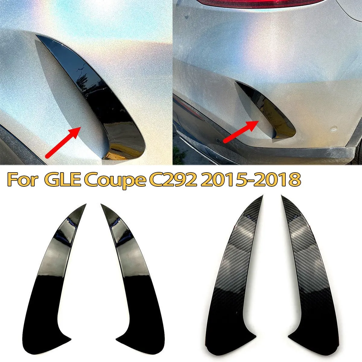 Glossy Black Rear Bumper Splitter Spoiler Rear Canard Air Vent Trim for Coupe C292 2015 2016 2017 2018