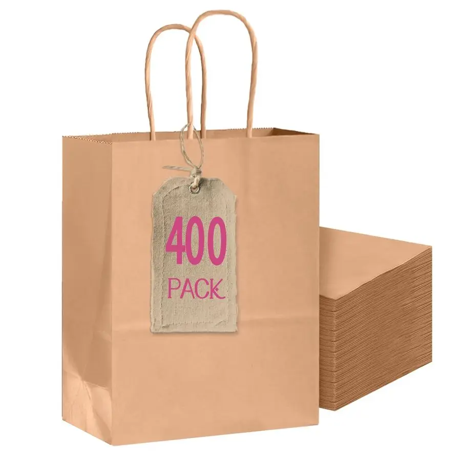 

400Pack Medium Size Gift Paper Bags with Handles Bulk 10.6x8.3x4.3 Brown Party Kraft Shopping Bags
