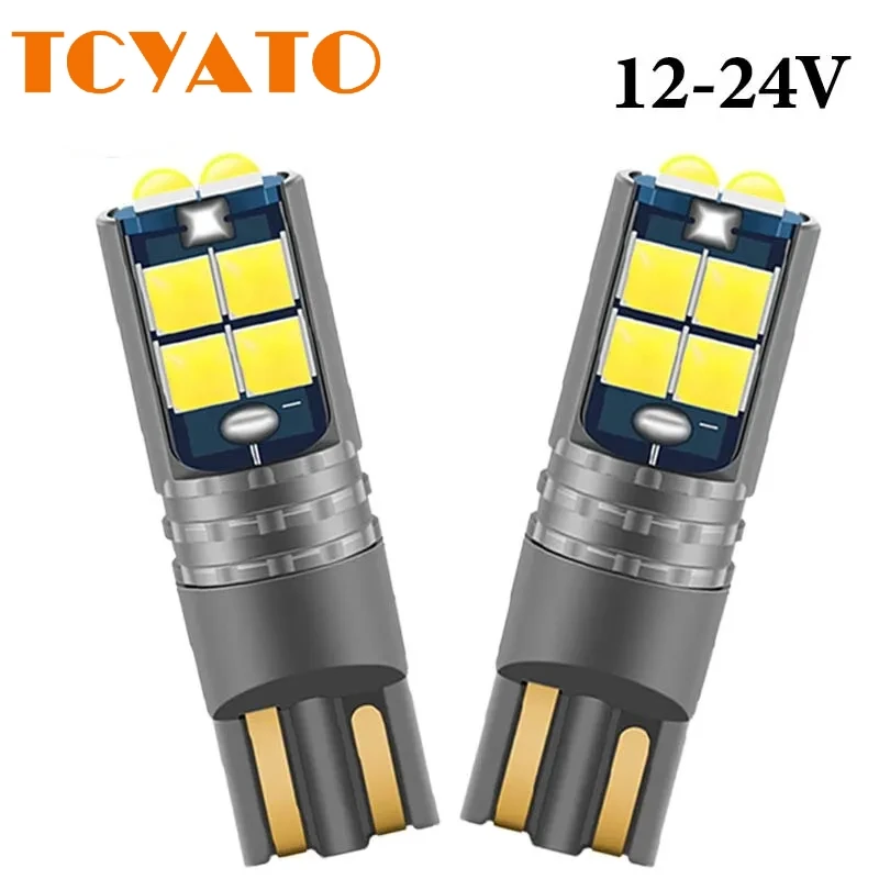 TCYATO 10PCS  W5W LED Canbus 12V 24V LED Bulbs 10SMD 194 168 Auto Car Interior Light Plate Dome Reading Lamp Clearance Light