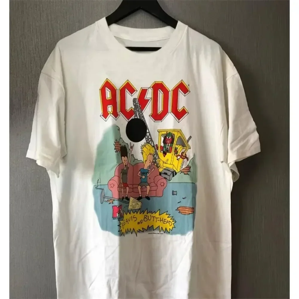 2025 New Product Cotton AC DC Beavis&Butt-head Rock&Roll Print Men Women Short-sleeved Couple's T-shirt Unisex Trendy Brand